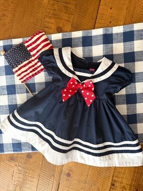 Good Lad Navy and White Sailor Dress for baby girl with Red Bow